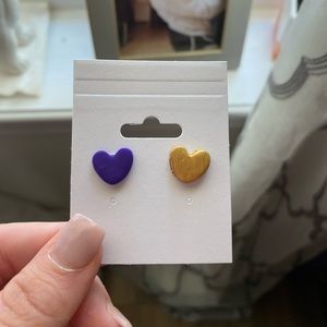 handmade purple/gold heart stud earrings